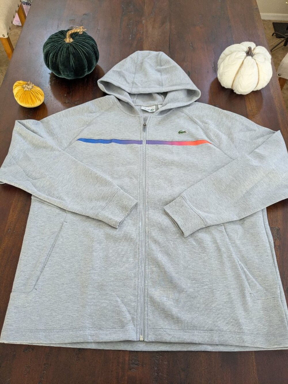 Lacoste Sport Women’s Rainbow Stripe Zip Hoodie Gray FR 9 US 4XL Fits ~L/XL